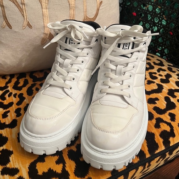 CHRISTIAN DIOR Nylon Fabric Womens D-Player High Top Sneakers White & Black - Picture 4 of 15